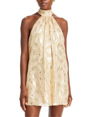 Ramy Brook Sam Metallic Halter Silk  Shift Dress